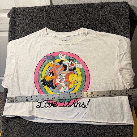 Warner Bros. Looney Tunes Distressed Rainbow Crop Tee - Picture 4 of 5